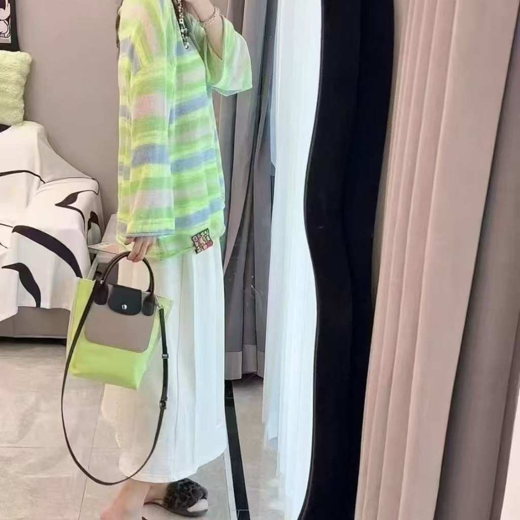 Authentic Women's Single Shoulder Bag New Women's Bag Lightweight Crossbody Bag Nylon Color-Block Handbag Small Tote Bucket Bag French Single Shoulder Bag Light Luxury Niche Women's Crossbody Bag*&-&