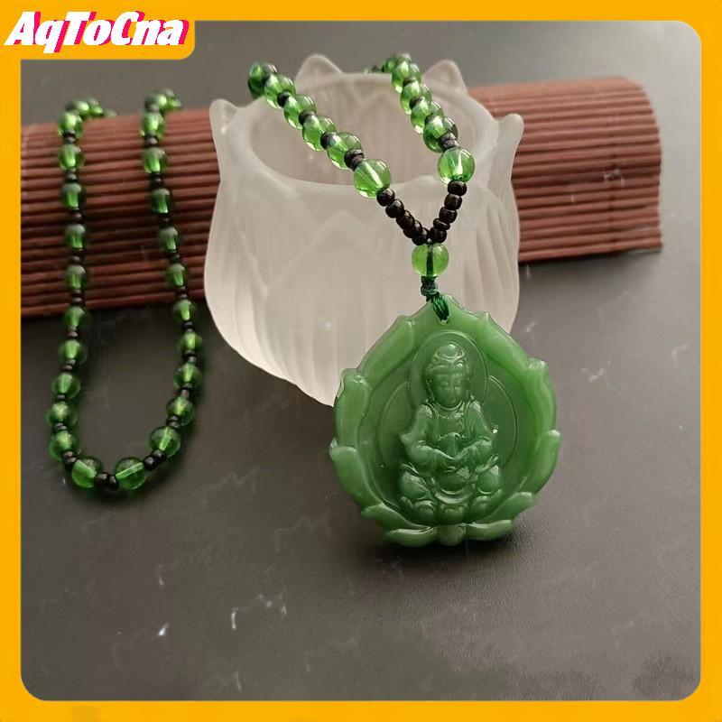 Mặt dây chuyền ngọc xanh khắc hình Phật Bà Quan Âm, trang sức Phật giáo mang lại may mắn cho cả nam và nữ