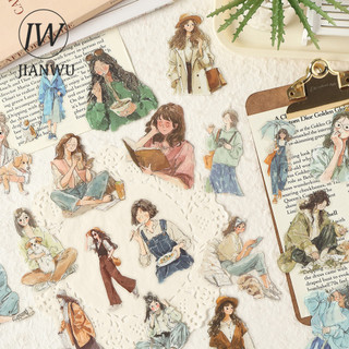 JIANWU Comforttable Life Series Kawaii Cô Gái Nhân Vật Phong Cảnh Chất Liệu Cắt Dán PET Nhãn Dán Sáng Tạo DIY Tạp Chí Văn Phòng Phẩm