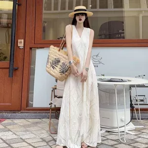 Váy dài đến mắt cá chân phong cách mới, thêu cao cấp, dáng rộng cỡ lớn cho mùa hè