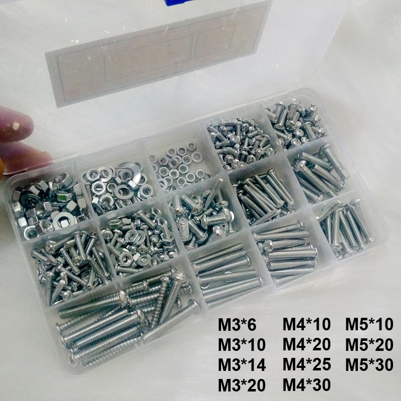 Bộ ốc vít M3/M4/M5/M6, mạ kẽm chống gỉ bền，Bộ Ốc Vít Bu Lông，Đai Ốc，Bu Lông，Sắt mạ kẽm，Đóng Hộp Tiện Lợi