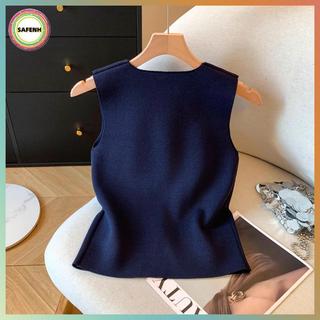 Áo vest không tay cổ chữ V màu trơn, thời trang nữ