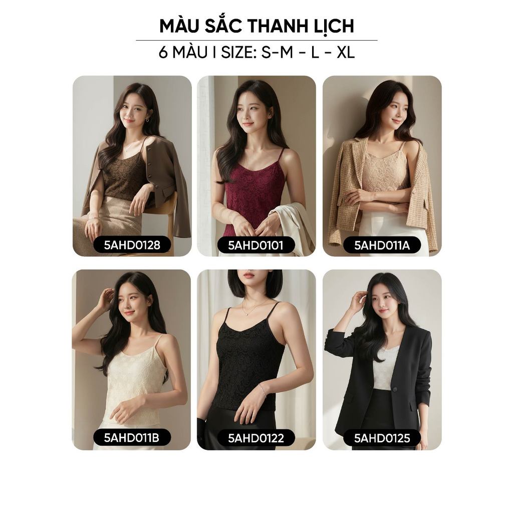Áo hai dây nữ CARDINA chất liệu ren nhung có đệm ngực 5AHD01