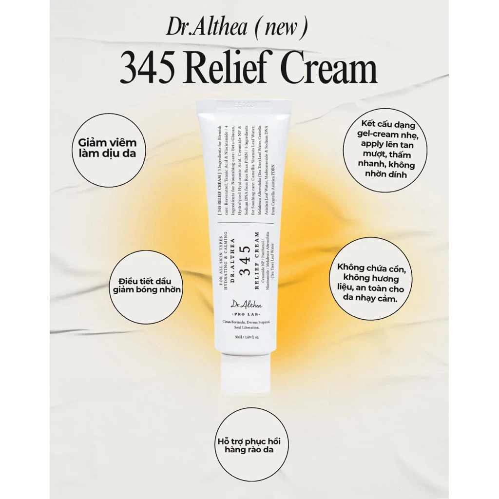 [Date 2029] Kem Dưỡng 345 Relief Cream Dr.Althea Cấp Ẩm Sâu, Phục Hồi Dịu Nhẹ Dưỡng Da Thuần Chay 50ml - ThyleeCosmetics