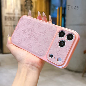 Ốp Điện Thoại Da PU Cao Cấp Có Kim Cương Bling Thiết Kế Nổi Cửa Sổ Lớn Cho IPhone 17 16 15 14 13 Pro Max