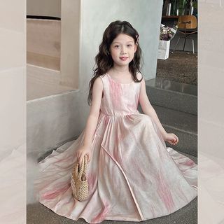 Váy bé gái màu loang pastel – dáng xòe công chúa sát nách phong cách Hàn mặc hè