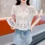 Áo móc NICOLOO, Áo thêu cổ chữ V dệt kim mở, Áo sơ mi nữ ngắn tay phong cách Boho thời trang