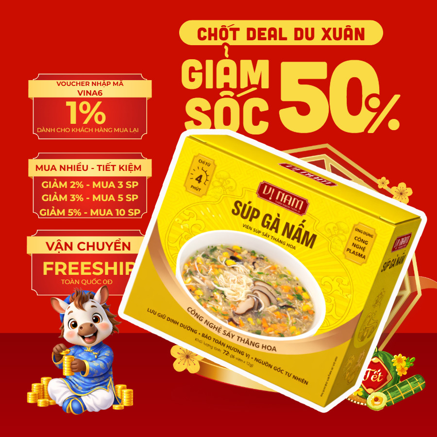 Súp Gà Nấm - Viên súp sấy thăng hoa ăn liền Vị Nam Foods - Canh lười, Tiện Ích, Thơm Ngon Bổ Dưỡng