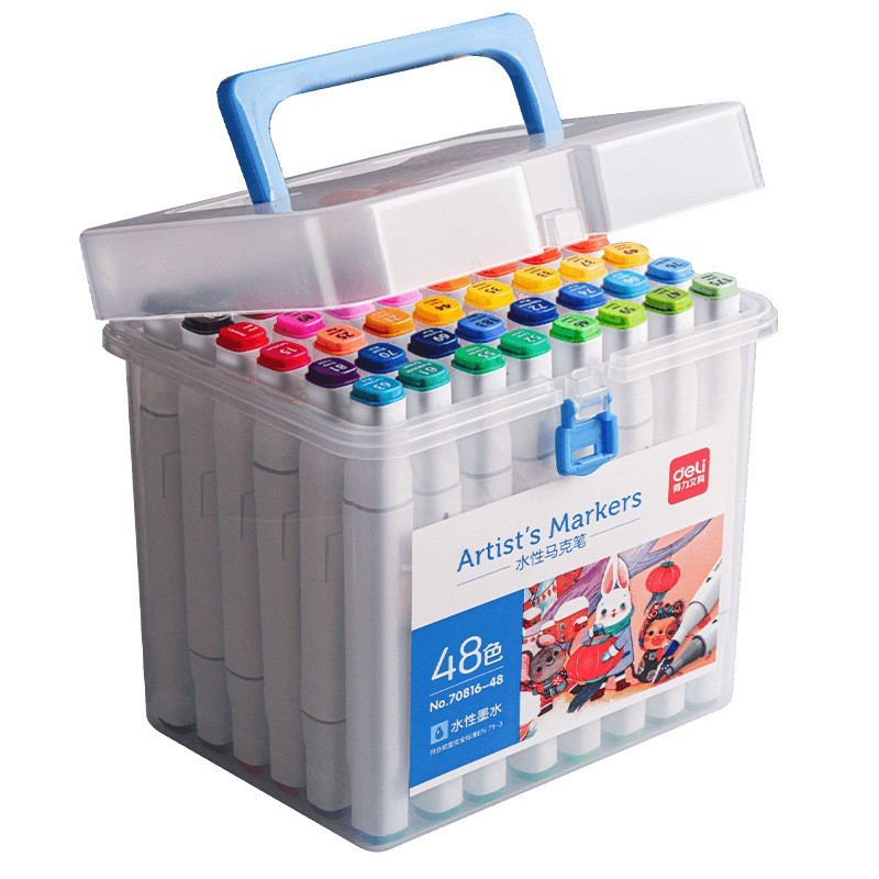Bút Lông Màu Marker 2 Đầu Deli 70816 , Hộp Nhựa Học Sinh Deli - Màu Đều Đậm An Toàn Cho Bé