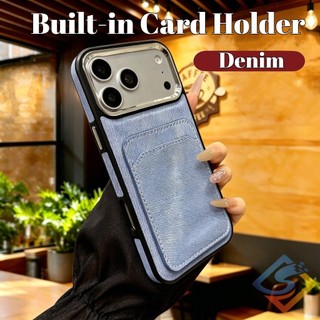 【 Vải Denim + Hộp đựng thẻ 】 Ốp lưng mờ sang trọng cho iPhone 17 ProMax 16 15 14 13 12 Pro Max Tích hợp khe cắm ví chống sốc chống rơi