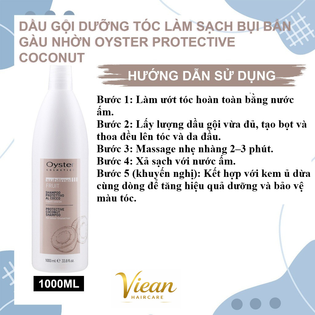 Dầu gội giữ màu OYSTER COSMETICS Protective Coconut phục hồi giữ màu tóc nhuộm 1000ML chính hãng