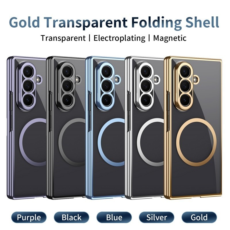 Ốp lưng từ tính Mimi Slim cho Samsung Galaxy Z Fold 7/6/5/4/3, vỏ cứng trong suốt, kèm kính bảo vệ mặt trước