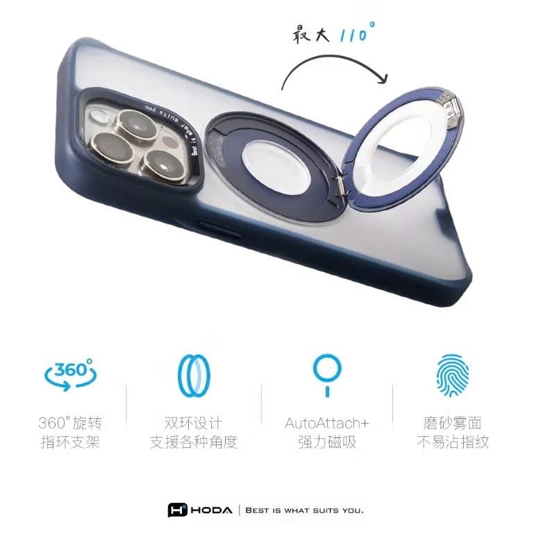 [Chính Hãng] Ốp Lưng Nhám Hoda Rough Case 360° Ring-Holder Cho IP 16/17 Series - Chống Sốc SGS, Sạc Từ Tính, Có Kệ Đỡ