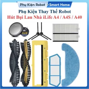Phụ Kiện Thay Thế Robot Hút Bụi Lau Nhà iLife A4, A4S, A40/ Chổi Lăn, Chổi Cạnh, Bộ Lọc, Khăn Lau, Nắp Chặn Chổi Lăn
