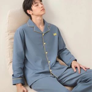 Bộ Đồ Ngủ Ve Áo Kháng Khuẩn 5A Nam Thu Đông 2025 Cotton Nguyên Chất Dài Tay Xuân Thu Nam Plus Size Homewear Set