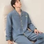 Bộ Đồ Ngủ Ve Áo Kháng Khuẩn 5A Nam Thu Đông 2025 Cotton Nguyên Chất Dài Tay Xuân Thu Nam Plus Size Homewear Set