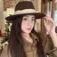 Mũ Flat Top Hat Nữ Widespread Edge Ribbon, Làm Từ Len Bầu, Phong Cách Retro Thanh Lịch