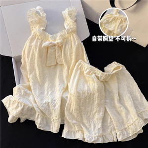 Shop Bộ Đồ Ngủ Nữ Cloud Cotton Sling Quần Short Có Miếng Lót Ngực Đơn Giản Màu Trơn Rời Dễ Thương Cô Gái Homewear