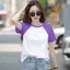 Áo thun nữ ngắn tay màu tương phản, chất liệu Ice Silk mỏng nhẹ, phong cách thể thao cổ tròn cho mùa hè