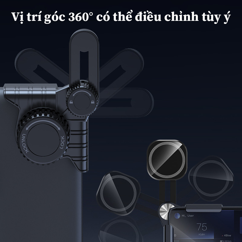 Giá Đỡ Điện Thoại Ô Tô Từ Tính Xoay 360° - Tự Động Màn Hình Dọc/Lật Ngang, Lực Hút Cực Mạnh, Gắn Bảng Điều Khiển
