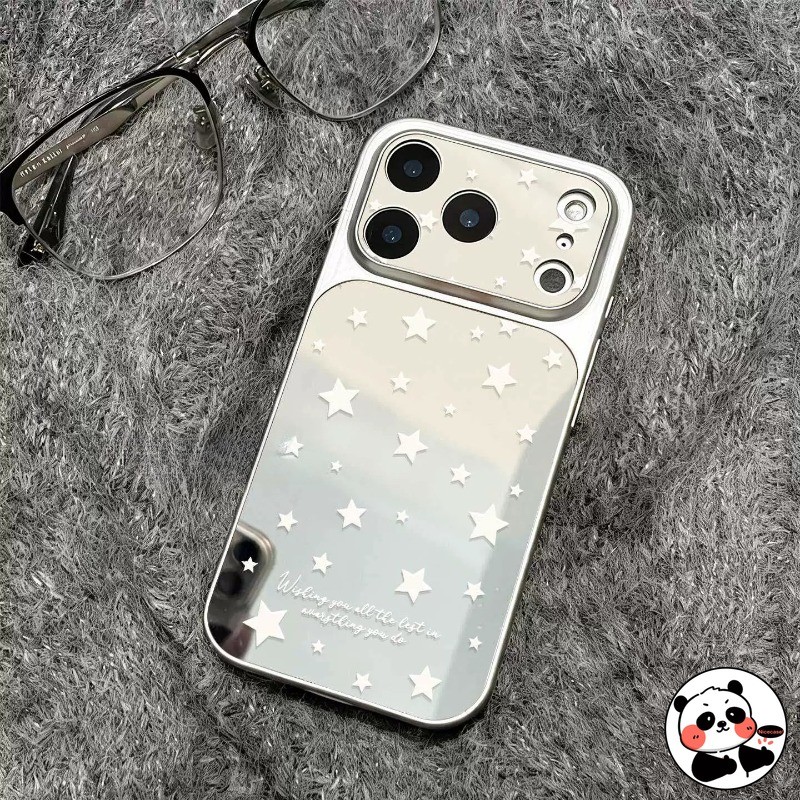 Ins Style Star Mirror Ốp Điện Thoại Realme 15 15T 14 14T 13 12 Pro Plus Lite GT Neo6 SE GT8 GT7 7T GT6 6T V23 V23i 5G 4G Vỏ Mềm Màu Bạc Dễ Thương