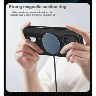 Dành Cho Honor Magic 8 Pro Ốp điện thoại Carbon Tecture Lưng Cứng Cạnh Mềm Có Thể Gập Lại Đế Chống Sốc Chống Rơi Mỏng Bao