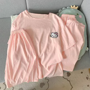 Bộ Đồ Ngủ Ba Mảnh Nữ Cloud Cotton 2025 Quần Ngắn Tay Ngọt Ngào Dễ Thương Homewear Phù Hợp Với
