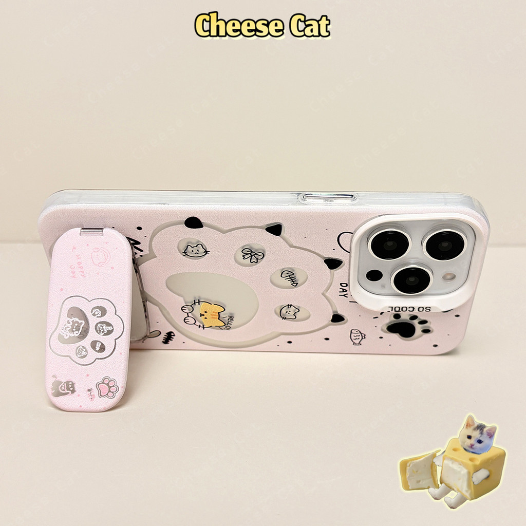 Móng Vuốt Mèo Trắng Hồng Cho iPhone 13 14 15 12 11 16 17 Pro Max 16E Xs Max XR 7Plus Vỏ Điện Thoại Có Chân Đế Gương