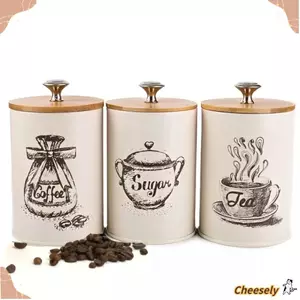 Bộ hộp cà phê 3 chiếc CHEESELY, Hộp đựng đường xanh hồng trắng dung tích lớn, Kim loại chống ẩm có nắp chai bảo quản thực phẩm Sử dụng tại nhà