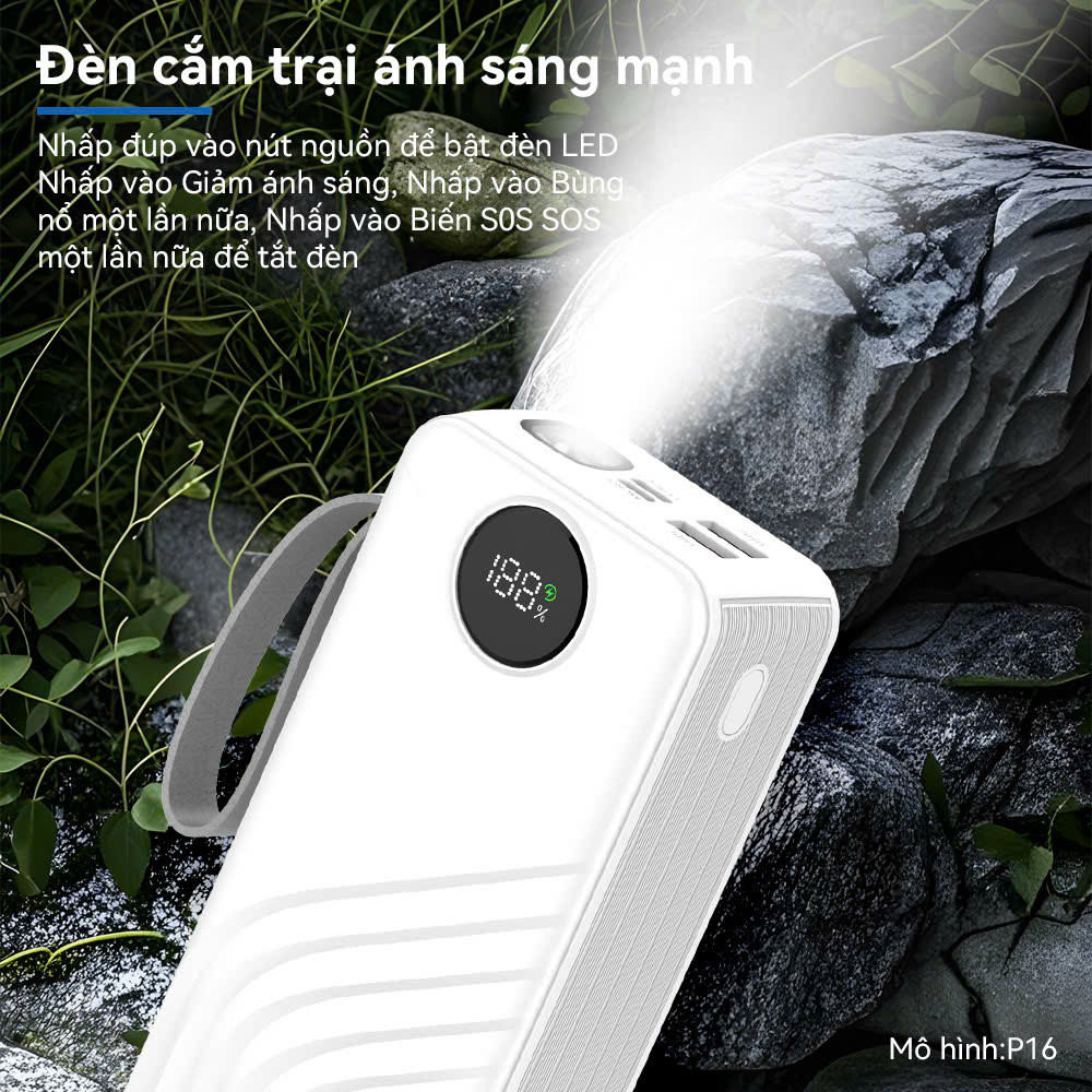 Pin Sạc Dự Phòng 50000mAh Sạc Nhanh 4 Dây Cáp Tích Hợp Chứng Nhận 3C Màn Hình LED Hiển Thị Đèn Pin Chiếu Sáng