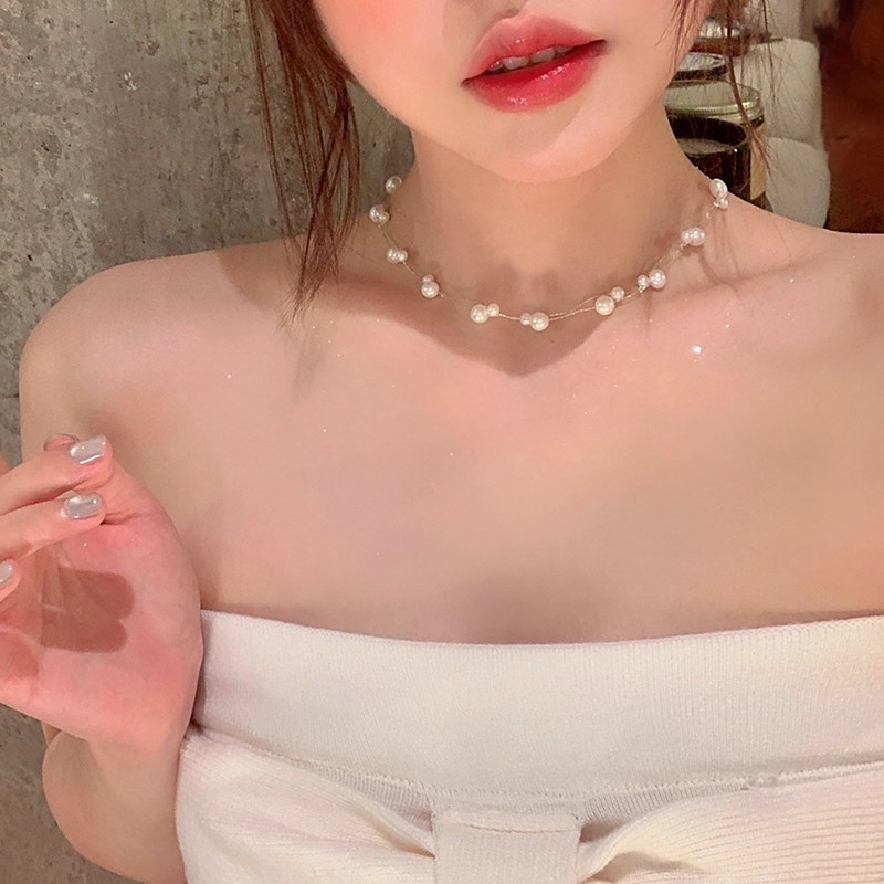 Vòng cổ nữ choker phong cách Hàn Quốc với ngọc trai và gypsophila