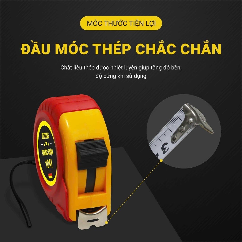 Thước cuộn, thước mét 5M-7.5M-10M Mỹ Linh loại một mặt có khóa, vỏ nhựa ABS chắc chắn, tiện lợi