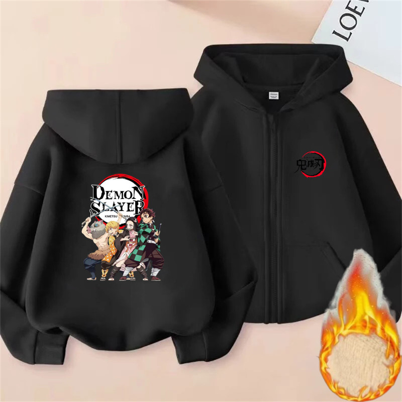 Trẻ Em Anime Demon Slayer Dây Kéo Áo Ấm Áp Thời Trang Cosplay Áo Cho Bé Trai Bé Gái
