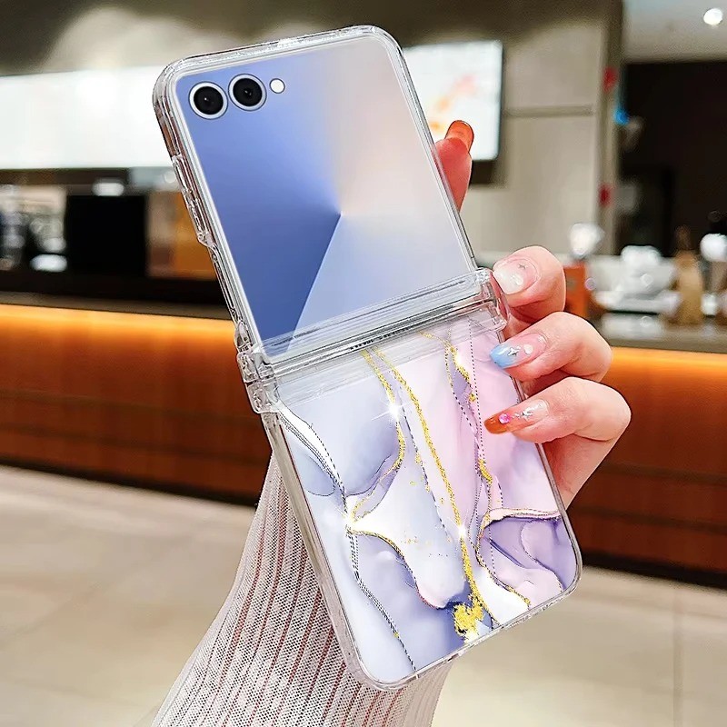 Ốp Điện Thoại Trong Suốt Đá Cẩm Thạch Đá Cẩm Thạch Đá Cẩm Thạch Cho Samsung Galaxy Z Flip 7 7FE Flip 6 Flip 5 Flip 4 5G Full Bản Lề Gấp Cứng PC Dành Cho Samsung Z Flip7 Flip6 Flip5 Flip4 Flip3