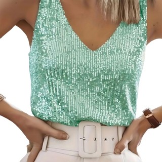 Women's Sleeveless Sparkles Shimmer Camisole Vest Glitter Sequins Tank Tops