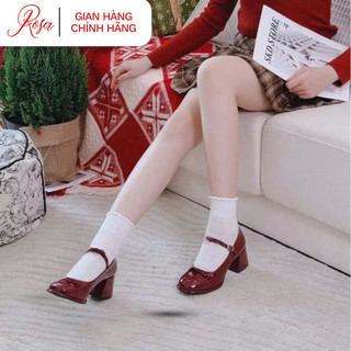 Rosa - Giày Búp Bê Lolita  Đế Vuông Cao Gót 7cm - Thiết Kế Vintage, Da Bóng Sang Trọng - CG-0739