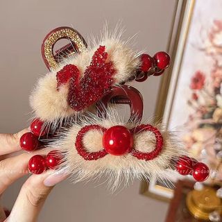 Kẹp tóc cao cấp hình thiên nga đỏ - Phong cách năm mới mùa đông