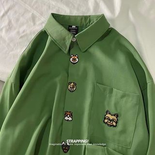 Gấu Nhỏ Thêu Áo Sơ Mi Dài Tay Style Retro Nhật Bản