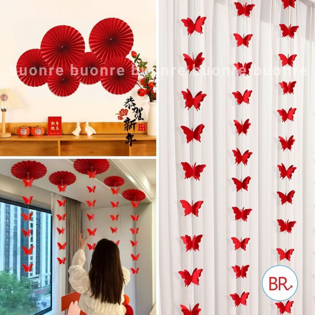 [HỎA TỐC HCM] Set Vải Dạ Đón Xuân Tết 2026 - Set Quạt Giấy Kèm Phụ Kiện Decor Tiệc Cưới,Noel,Tết Nguyên Đán ANGIHOME