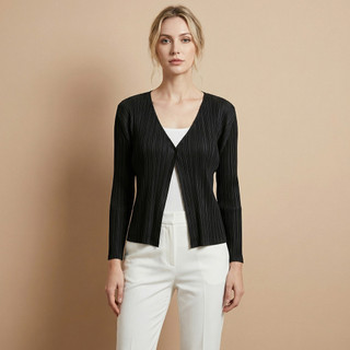 Miyake Áo Cardigan Phong Cách Cổ Điển Xếp Ly, Thời Trang Xuân Thu, Thiết Kế Ngắn
