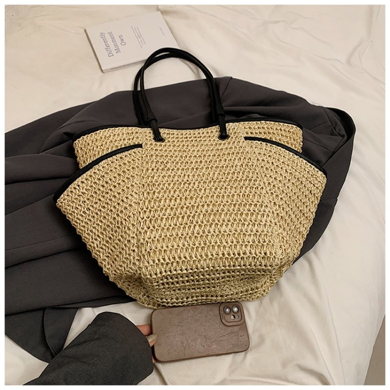 GC2 Túi tote dung tích lớn dành cho nữ đi biển phong cách kỳ nghỉ lười biếng túi đeo vai mới handmade dệt CG2