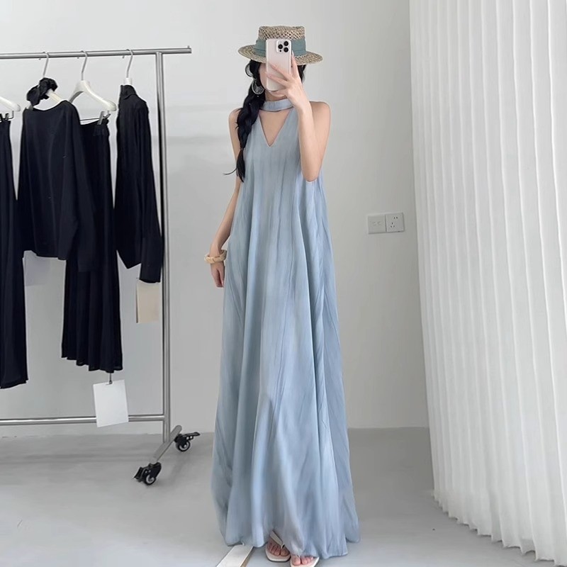 Đầm không tay mùa hè cho nữ, đầm dài rộng rãi và mát mẻ cho kỳ nghỉ biển