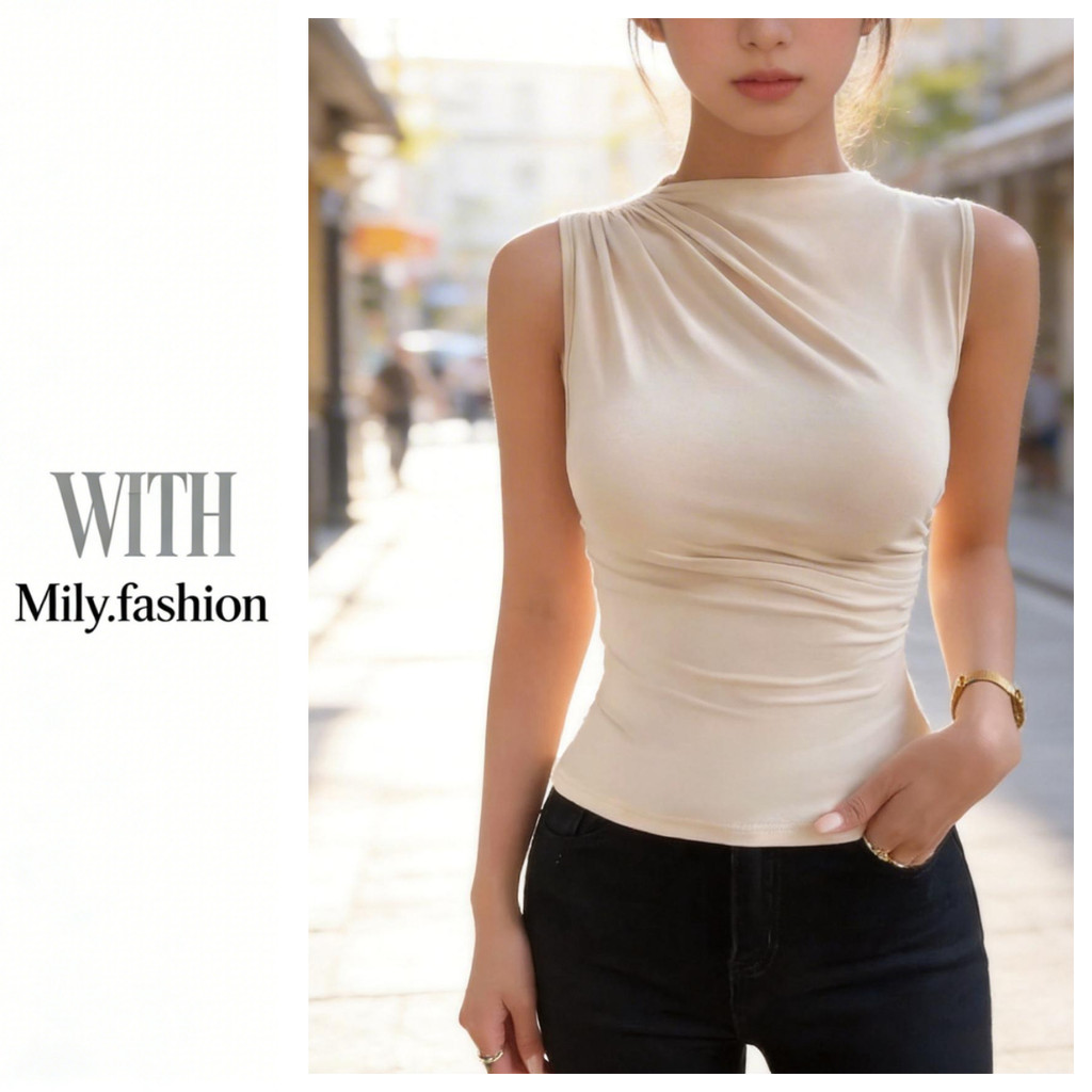 Milyfashion Áo Không Tay Xếp Ly, Thiết Kế Slim-Fit, Thời Trang Mùa Hè