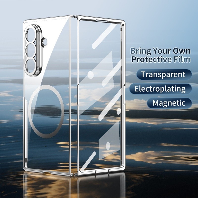 Ốp lưng từ tính Mimi Slim cho Samsung Galaxy Z Fold 7/6/5/4/3, vỏ cứng trong suốt, kèm kính bảo vệ mặt trước