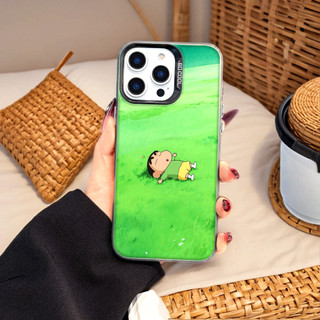 Ốp Lưng Iphone Phim hoạt hình thời trang Cho Iphone 7 xs xr 11 12 13 14 15 16 Pro Max Plus Crayon Shin-chan relax grass