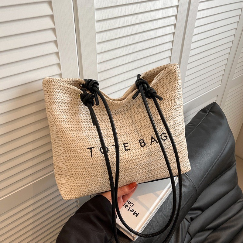 GC2 Túi tote dung tích lớn dành cho nữ phong cách lười biếng cỏ dệt túi đeo vai thông thường thời trang túi đa năng CG2