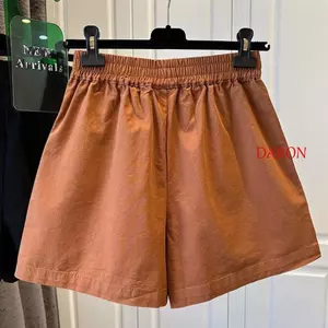 Quần ngắn Cotton DARON, Quần Short lưng cao cỡ lớn dáng rộng, Màu trơn cổ điển có túi Quần Short ống rộng phù hợp cho học sinh