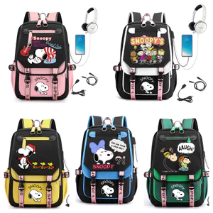 Ba lô đi học Snoopy Ba lô sạc USB Dung tích lớn Học sinh Schoolbag Sách chó con