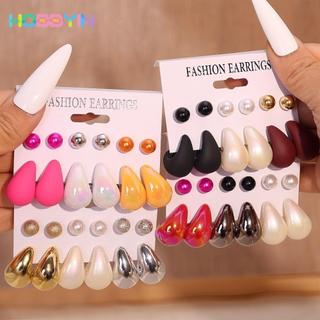 Hobbyin - Bộ 6 bông tai thả chunky dạng giọt nước, hạt cổ điển bóng sang trọng, phù hợp cho đám cưới