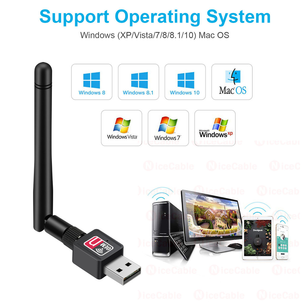 Bộ chuyển đổi WiFi USB băng tần 2.4G Bộ chuyển đổi WiFi không dây tốc độ cao 150Mbps Bộ thu WiFi cắm và chạy với Ăng-ten 2dB cho máy tính để bàn PC